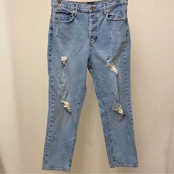 BDG 31 (US 12) Urban Outfitters High Rise Slim Straight Jeans Stretch Distressed - Picture 13 of 16
